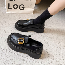 Inlen Wind Small Leather Shoes Womens Law Style Retro Thick Base Shoes 2022 Early Spring New Metal Buckle Japan Pine Pastry Foe Shoes