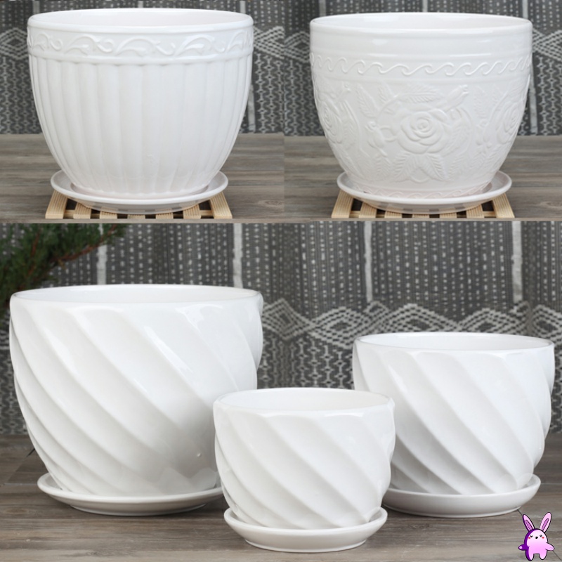 Buy xi white ceramic flower pot super - large clearance creative indoor rand other household contracted move with tray