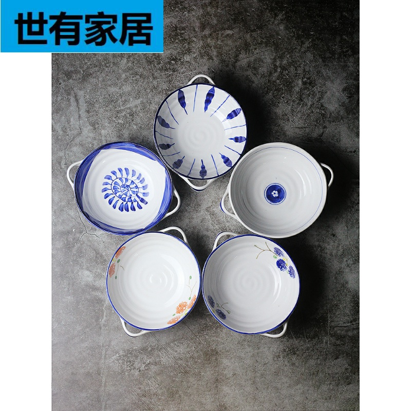 Japanese for job to pull mercifully rainbow such as bowl of blue and white porcelain tableware household imitation retro 7.5 inch Korean ears soup bowl