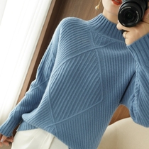 New thick half-height collar 20 fall winter cashmere sweater women loose Korean pullover simple wool sweater knitted base