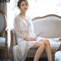 SZVA condole belt pajamas women spring and autumn new silk mesh sexy band chest pad nightgown two-piece home clothing