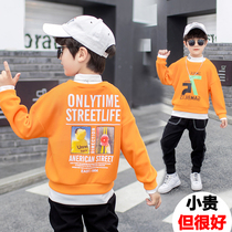 Boys fake two spring uniforms and 2022 new Chinese children add velvet and thicken boys in autumn and winter tops Han version tide