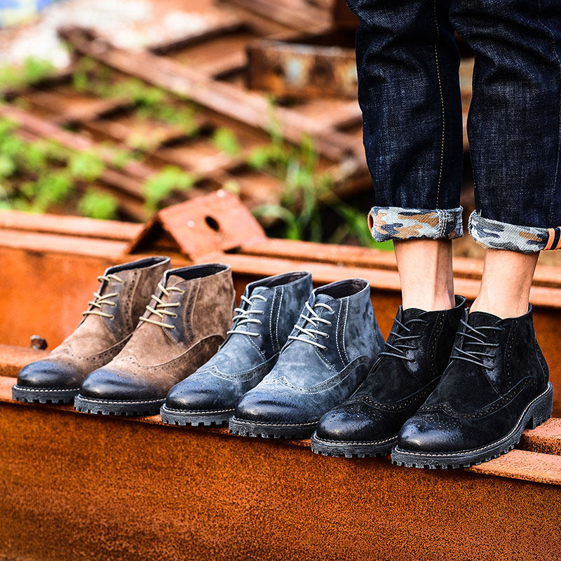 西部牛仔男靴英伦马丁靴男真皮短靴复古雕花潮靴高帮靴子男马丁鞋