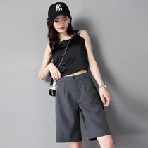 Suit shorts womens summer Korean version thin section high waist straight tube Hong Kong taste thin five-point shorts tide loose casual pants women