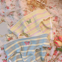 Butterfly Valley ~ Day Department Waist Girl Underwear Butterfly Embroidered Striped Cotton Lotus Leaf Side Sweetness Comfort Triangle Pants