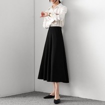 2020 mid-length Korean version new A character spring and autumn female display slim long dress skirt high waist black half body dress with large hem skirt