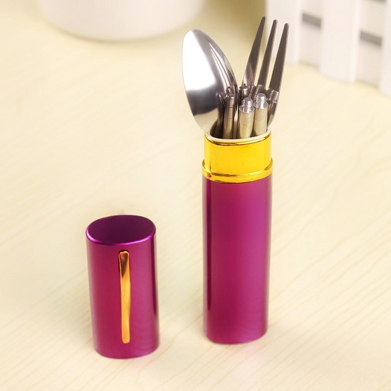 The Type suit on business travel stainless steel telescopic tableware three - piece fork spoon, chopsticks folding portable brush pot