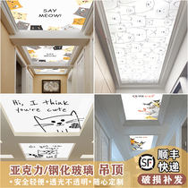 Cartoon art glass ceiling modeling Corridor aisle living room Acrylic translucent board decoration Lucky cat ceiling