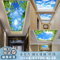 Blue sky white clouds Sky glass ceiling corridor elevator 3d ceiling Acrylic translucent board Decorative transparent light board