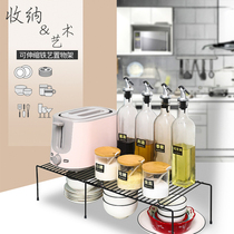 Shelf under sink cupboard dish rack seasoning shelf kitchenware storage rack telescopic iron kitchen