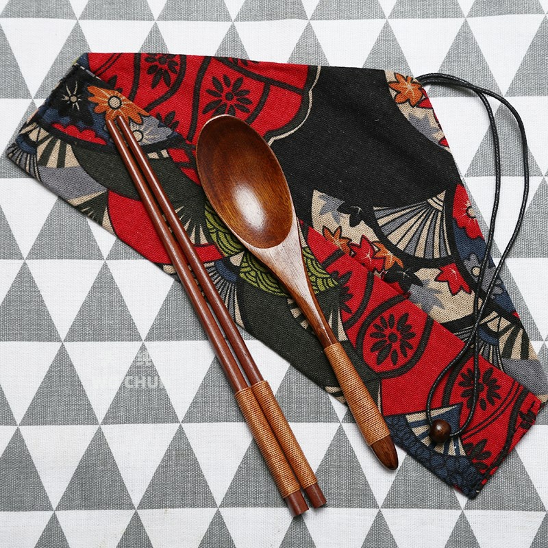 Japanese chopsticks sets wood home students travel portable wooden household spoons wooden tableware