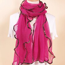 Small mouth cold new ruffle dancing bright silk solid color silk scarf extended decorative gauze scarf womens wild scarf multi-function