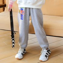  Childrens pants spring and autumn girls gray sweatpants 2021 new middle and large childrens Korean version of Western style bunched pants loose cotton