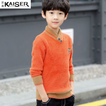 Caesar boys' sweater children's pure cotton thick fold collar autumn winter pullover warm middle aged boys' knitted sweater