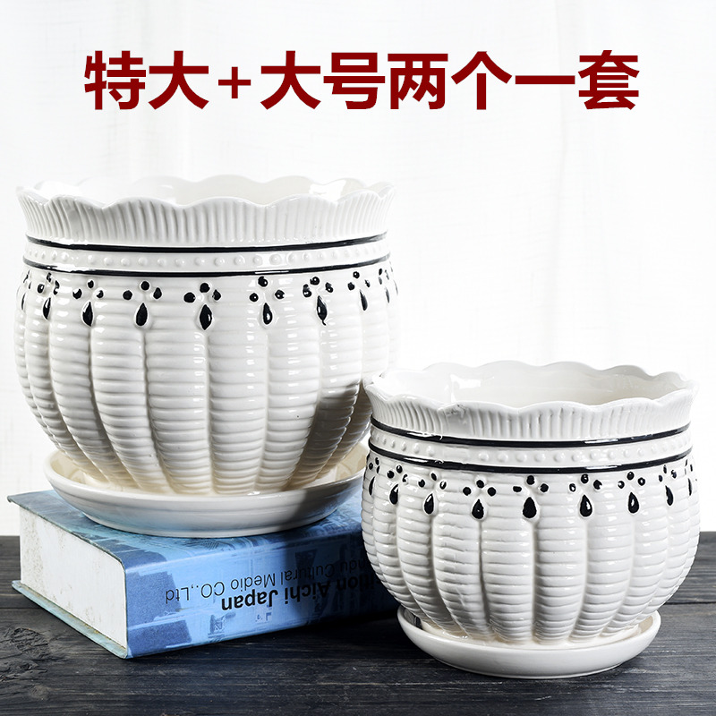 Flowerpot ceramic creative move large extra large special offer a clearance with tray was contracted household more than other meat flower pot