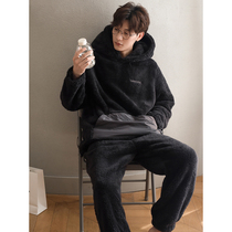 Coral velvet pajamas men autumn and winter padded velvet suit winter men can wear sports flannel home clothes