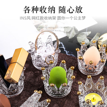 Crystal glass crown ins Wind beauty egg storage shelf ornaments puff drying stand ring support jewelry rack