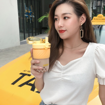 Korean straw Cup girl simple high-value high temperature resistant anti-hot fresh portable double drink sports plastic water Cup