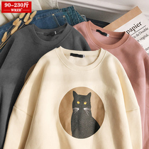 Fat mm net red sweater womens loose Korean version plus fat plus size womens thin round neck top autumn and winter plus velvet jacket