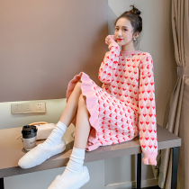 Pregnant women sweater long loose Korean autumn winter fashion fishtail dress knitted base shirt knee long skirt