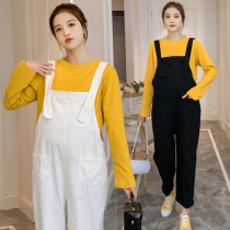 Pregnant womens spring clothing suit fashion models 2022 spring autumn new loose Korean version net infrared out of pregnant woman denim back belt pants