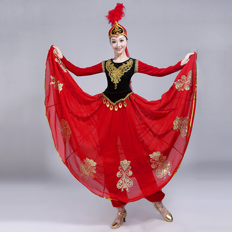 Folk Dance Costumes Dance Costume performance dress female adult ethnic style Uygur modern performance dress big skirt