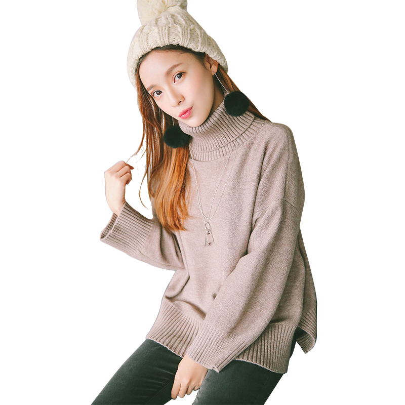 2016冬季新款韩版宽松针织衫高领学生纯色套头毛衣女装加厚打底衫产品展示图5