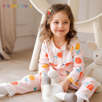 Childrens pajamas Spring and Autumn Cotton Thin Long Sleeve Set Girl Gauze Home Clothes Baby Air Conditioning Clothing Summer Thin