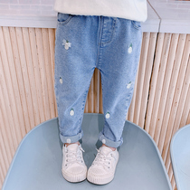 Girls jeans autumn 2021 new small children Foreign style loose trousers female baby casual Korean pants