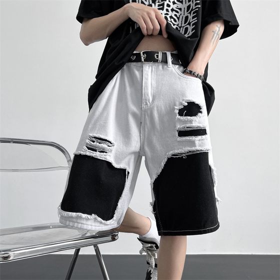 Black and white spliced contrasting denim shorts men's summer thin beggar ripped high street vibe design sense five-point medium pants
Black and white spliced contrasting denim shorts men's summer thin beggar ripped high street vibe design sense five-point medium pants