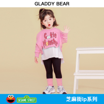 Sesame Street girls autumn fake two-piece suit 2021 new childrens spring and autumn Western style female baby childrens sports suit