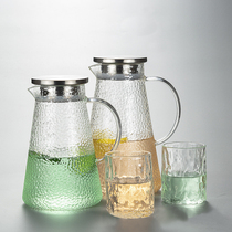 High temperature cold water pot Large capacity hammer pattern cold water pot household direct fire stainless steel lid glass coffee pot