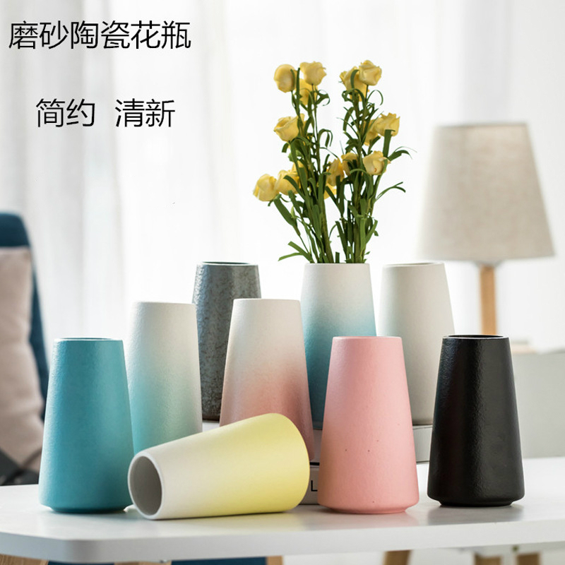 Grind arenaceous wide expressions using ceramic vase furnishing articles of Chinese style is contracted Europe type restoring ancient ways of large diameter matte enrolled zen, black and white and blue and red