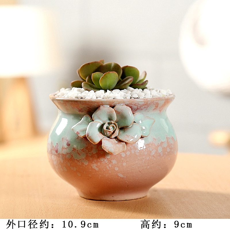 End pinch flower fleshy flowerpot ceramic interior flesh POTS coarse pottery glaze flower POTS, large diameter large flow