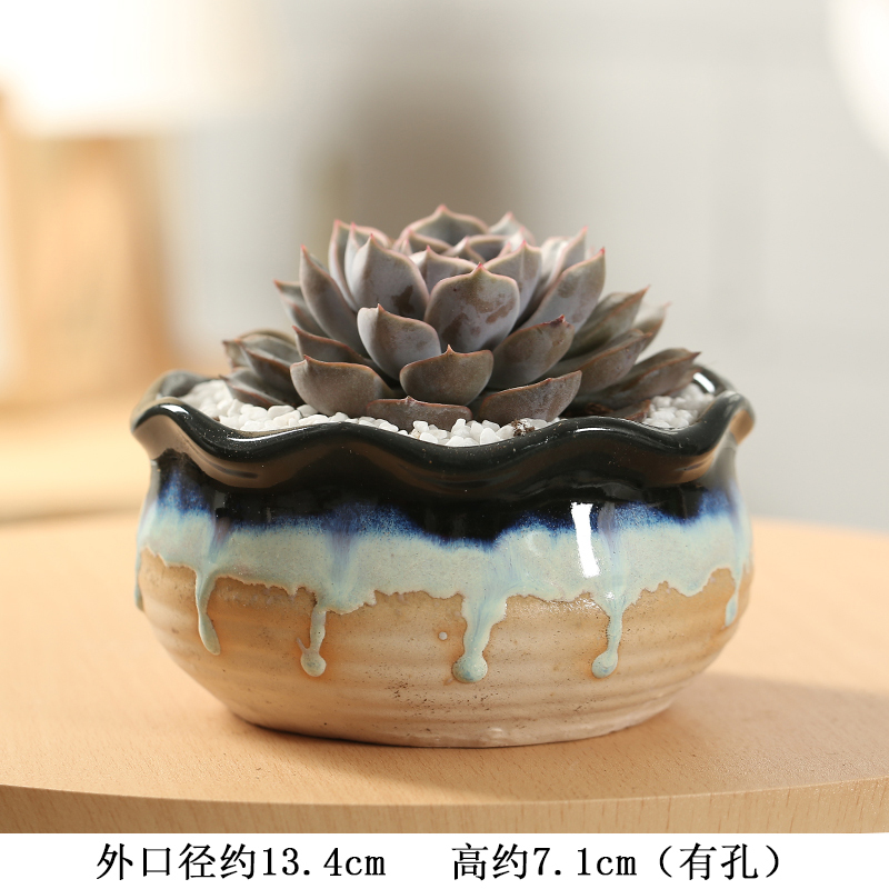 End fleshy flower POTS, large diameter ceramic platter composite basin simple indoor coarse pottery new large meat meat