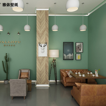 Wallpaper self-adhesive retro American hummus green solid color beauty salon thickened bedroom living room background wall paper sticker