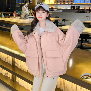 冬装羊羔毛外套女短款棉服2020新款韩版宽松棉袄ins港风学生棉衣