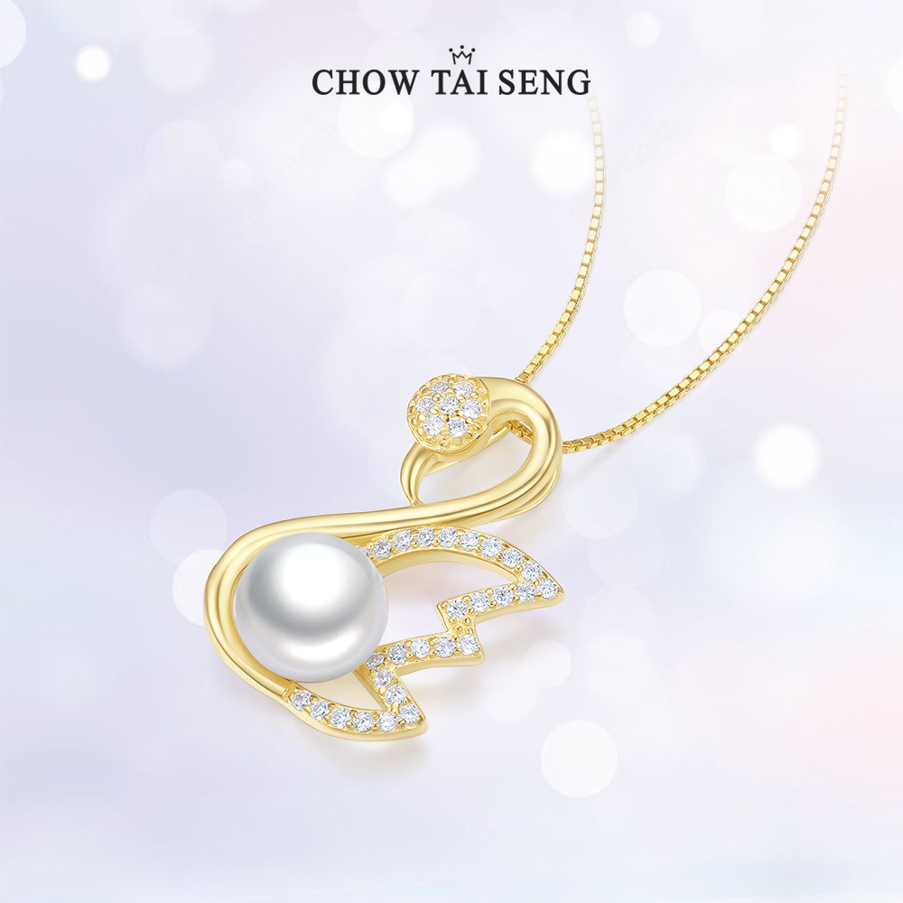 周大生珍珠天鹅项链吊坠套链