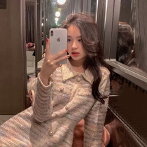 2021 New with coat sweater skirt in the long style inside with the base small fragrant style knitted dress children autumn and winter