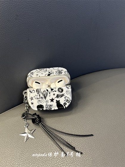 Apple Wireless Bluetooth AirPods에 적합한 INS Doodle Black Kitten 1/2 세대 헤드폰 보호 케이스 3 Generation Pro Shell Apple Wireless Bluetooth AirPods에 적합한 INS Doodle Black Kitten 1/2 세대 헤드폰 보호 케이스 3 Generation Pro Shell
