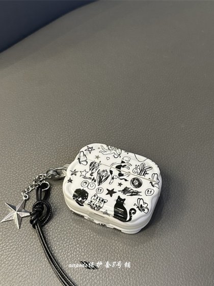 Apple Wireless Bluetooth AirPods에 적합한 INS Doodle Black Kitten 1/2 세대 헤드폰 보호 케이스 3 Generation Pro Shell Apple Wireless Bluetooth AirPods에 적합한 INS Doodle Black Kitten 1/2 세대 헤드폰 보호 케이스 3 Generation Pro Shell