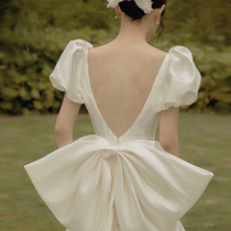 French backless light wedding dress 2021 new bridal dress satin white simple high-end Welcome go out yarn summer