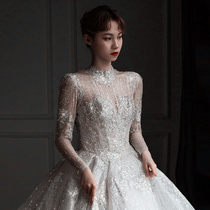 Heavy industry wedding dress 2021 new bride main yarn temperament luxury high-end long sleeve court style big tailing premium texture