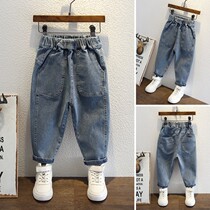 Boys autumn jeans 2021 new autumn blue soft daddy pants children Spring and Autumn foreign style children pants