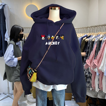 Mickey hoodie women's spring autumn thin 2022 new blue fleece thick loose mid-length top trendy