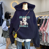 autumn winter 2022 new fur thickened bear sweatshirt women loose lazy Korean style mid-length hooded top trendy