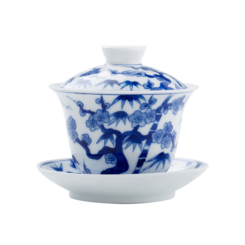 Jingdezhen up the fire which ceramic tureen single hand - made kung fu tea set of blue and white porcelain cups three tea bowl