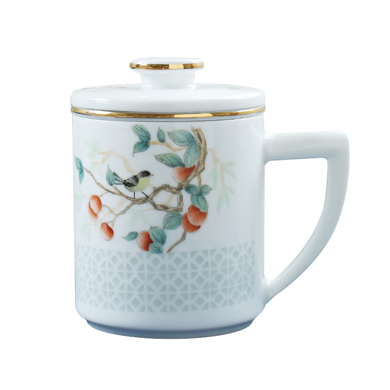 Jingdezhen up the fire which hand - made famille rose porcelain tea separation filter with a lid office home tea cup