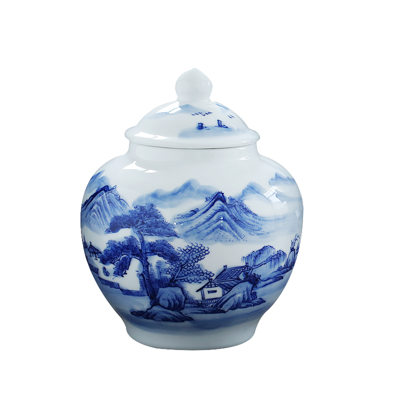 Jingdezhen up the fire which hand - made scenery of blue and white porcelain tea pot large general ceramic pot seal