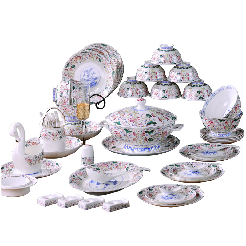 High - grade jingdezhen ceramics tableware dishes suit household of Chinese style key-2 luxury European - style combination ipads bowls set gift box